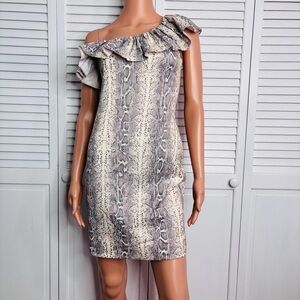 JAY GODFREY Python Animal Print Above Knee One Shoulder Ruffle Dress Size 2